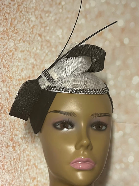 Black and White Sinamay Fascinator Half Hat for Church Head Covering, Tea Party, Wedding and Other Special Occasions