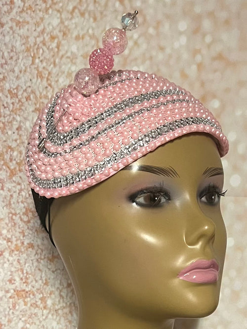 Pink Beaded hat for Church, Wedding, Mother of the Bride, Head Covering, Tea Parties and other special occasions