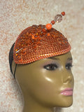 Orange Rhinestones Crystal Bling Fascinator Half Hat for Church, Tea Parties, Weddings and other special occasions