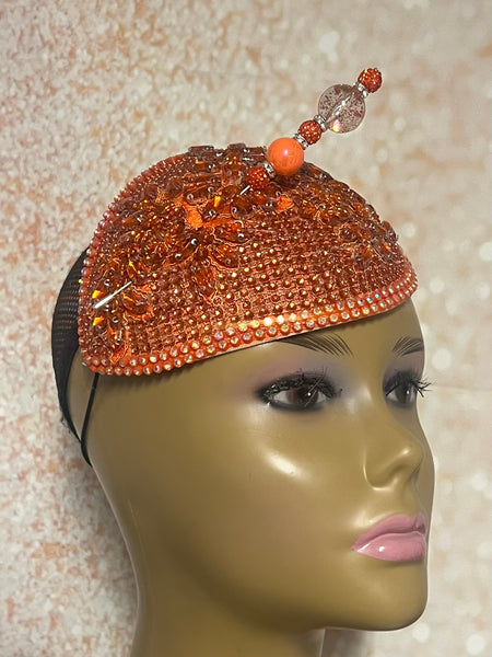 Orange Rhinestones Crystal Bling Fascinator Half Hat for Church, Tea Parties, Weddings and other special occasions