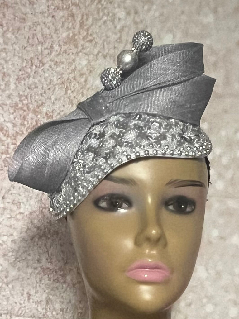 Silver Sequin Teardrop Shiny Bling Fascinator Half Hat for Church, Tea Parties, Weddings and other special occasions