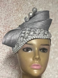 Silver Sequin Teardrop Shiny Bling Fascinator Half Hat for Church, Tea Parties, Weddings and other special occasions