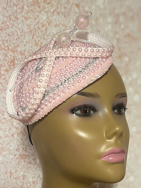 Pink Rhinestone Beaded Teardrop Fascinator, Church, Weddings and other events