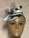 Black and White Zebra Striped Sequin Half Hat Fascinator for weddings, church and special occasions, Gift for Mom, Sister, Wife, Her