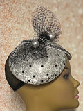 Silver Sinamay Mesh Bling Fascinator Half Hat for Church, Tea Parties, Weddings and other special occasions