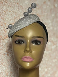 Rhinestone Silver Bling Button Cocktail Fascinator Half Hat for Church, Tea Parties, Weddings and other special occasions