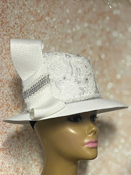 White Beaded Full Hat for church, weddings, and special occasions, Gift for Mom, Sister, Wife, Her