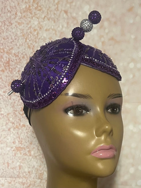 Purple Double Cup Sequin Beaded hat for Church, Weddings, Tea Parties, and other special occasions