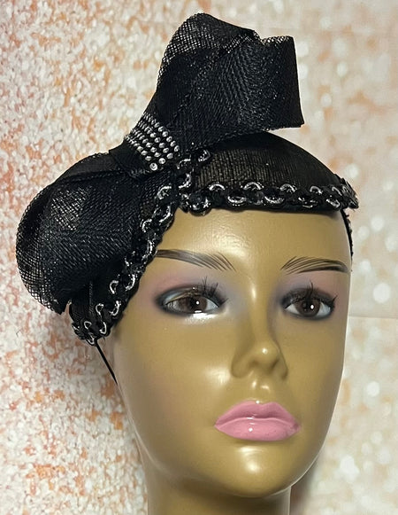 Black Lace Flower Half Hat Fascinator for weddings, church or funerals and tea parties