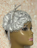 Silver Flower Fascinator Half Hat for Church head covering, Tea Party, Wedding, and other Special Occasions
