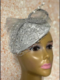 Silver Rhinestones Crystal Bling Fascinator Half Hat for Church, Tea Parties, Weddings and other special occasions