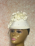 Cream Off-White Flower Fascinator Half Hat, Church Head Covering, Tea Party, Weddings and Special Occasions
