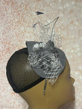 Gray Felt Flower Headband Hat for Church, Wedding, Mother of the Bride, Head Covering, Tea Parties