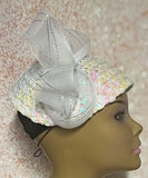 White Iridescent Sequin Fascinator Half Hat for Church, Weddings, Tea Parties, and other Special Occasions