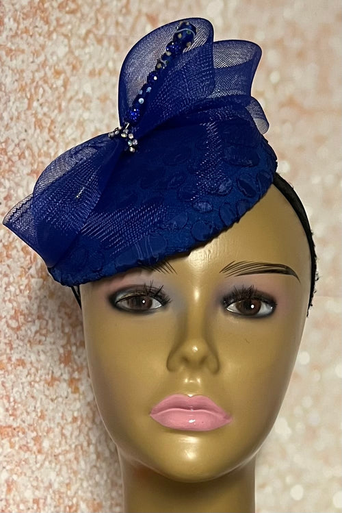 Blue Button Fascinator Royal Blue Half Hat for Church head covering, Tea Party, Wedding, and other Special Occasions