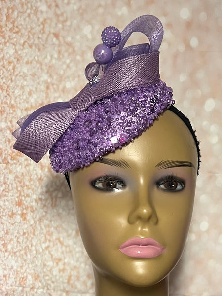 Lavender Beaded Sequin Round Button hat for Church, Wedding, Mother of the Bride, Head Covering, Tea Parties and other special occasions