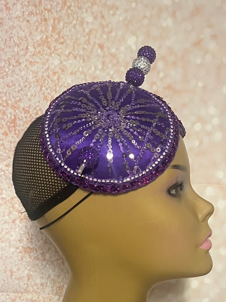 Purple Double Cup Sequin Beaded hat for Church, Weddings, Tea Parties, and other special occasions