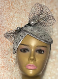 Silver Sinamay Mesh Bling Fascinator Half Hat for Church, Tea Parties, Weddings and other special occasions
