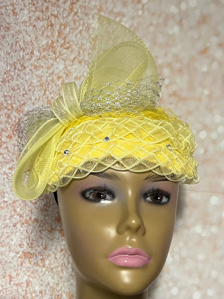 Yellow Braid Fascinator Half Hat, Church Head Covering, Headwear, Tea Parties, Weddings and other Special Occasions
