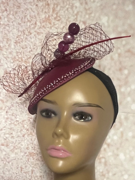 Burgundy Teardrop Fascinator Half Hat for Church, Weddings and other special occasions