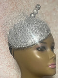Silver Sequin Circle Button Shiny Bling Fascinator Half Hat for Church, Tea Parties, Weddings and other special occasions