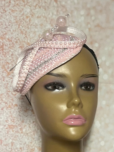 Pink Rhinestone Beaded Teardrop Fascinator, Church, Weddings and other events