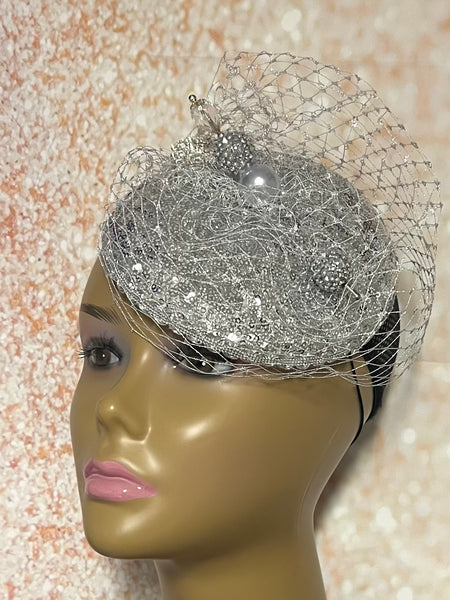 Black Sequin Half Hat for Church Head Covering, Mother of the Bride, Tea Party and other Special Occasions