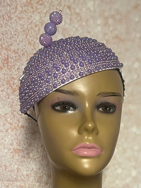 Lavender Beaded Half Hat Fascinator for weddings, church and special occasions