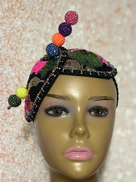 Multicolor Double Cup Teardrop Fascinator, Handmade Church Headwear and Special Occasions