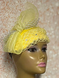 Yellow Braid Fascinator Half Hat, Church Head Covering, Headwear, Tea Parties, Weddings and other Special Occasions
