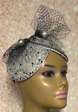 Silver Sinamay Mesh Bling Fascinator Half Hat for Church, Tea Parties, Weddings and other special occasions