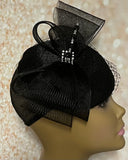 Black Satin Fascinator Half Hat for Church Head Covering, Tea Party, Wedding and Other Special Occasions