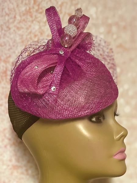 Magenta Purple Sinamay Fascinator Half Hat for Church, Wedding, Mother of the Bride, Head Covering, Tea Parties and other special occasion