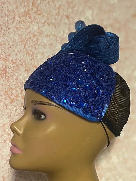 Royal Blue Fascinator Half Hat for Church, Weddings and Special Occasion