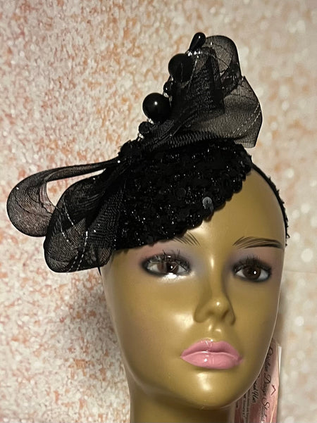 Black Braided Fascinator Half Hat for Church, weddings and special occasions