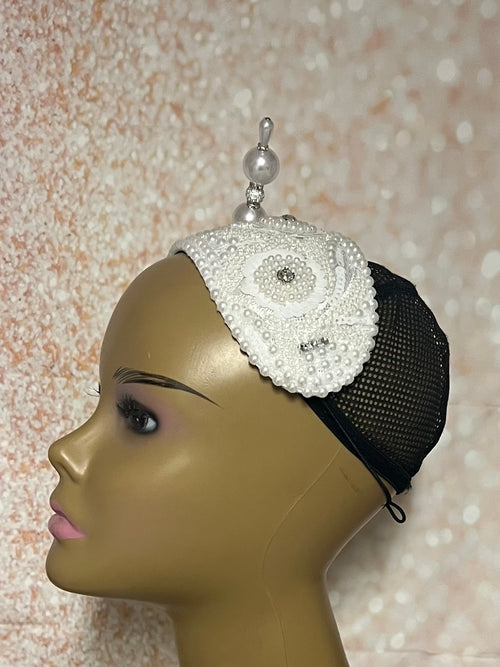 White Beaded Headband Half Hat Fascinator for weddings, church and special occasions, Gift for Mom, Sister, Wife, Her