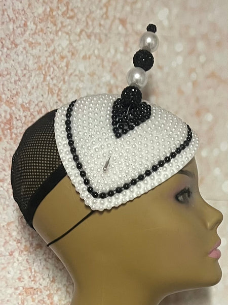 Black and White Bead Fascinator Half Hat for weddings, church and special occasions