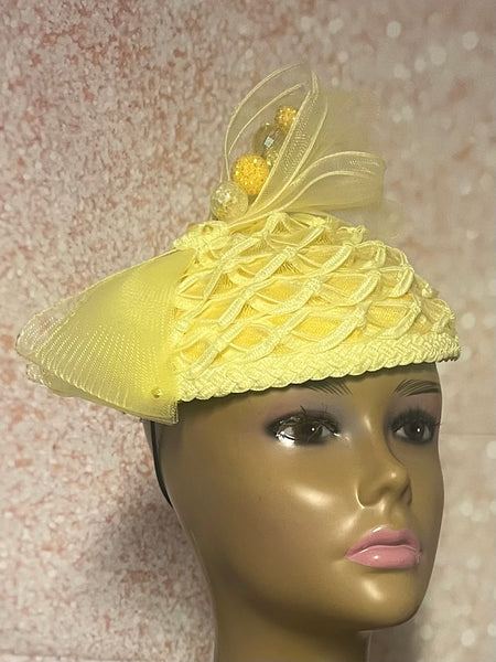 Yellow Fascinator Full Hat, Church Head Covering, Headwear, Tea Parties, Weddings and other Special Occasions