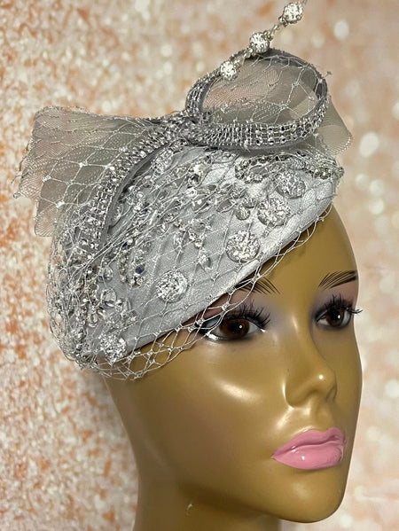 Gray Rings Half Hat for Church, Wedding, and Special Occasions