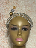 Gold and Silver Beaded Headband-Shaped Fascinator Half Hat for Church, Tea Parties, Weddings and other special occasions