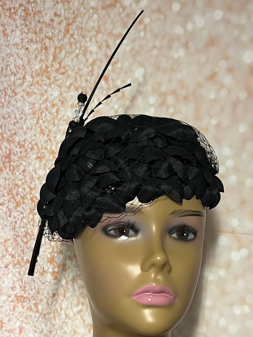 Black Flower Fascinator Half Hat, Weddings, Church, Tea Parties, and other Special Occasions