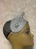 Silver Beaded Headband-Shaped Fascinator Half Hat for Church, Tea Parties, Weddings and other special occasions