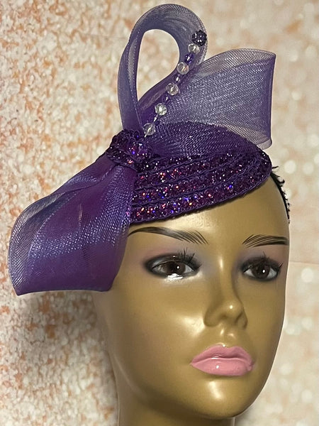 Purple Sequins and Rhinestones small hat for Church, Wedding, Mother of the Bride, Head Covering, Tea Parties and other special occasions