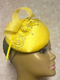 Yellow Satin Fascinator Half Hat, Church Head Covering, Headwear, Tea Parties, Weddings and other Special Occasions