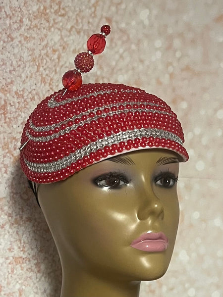 Red and Silver Beaded Half Hat Fascinator for weddings, church and special occasions, Gift for Mom, Sister, Wife, Her