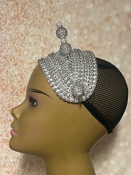 Silver Beaded Headband-Shaped Fascinator Half Hat for Church, Tea Parties, Weddings and other special occasions