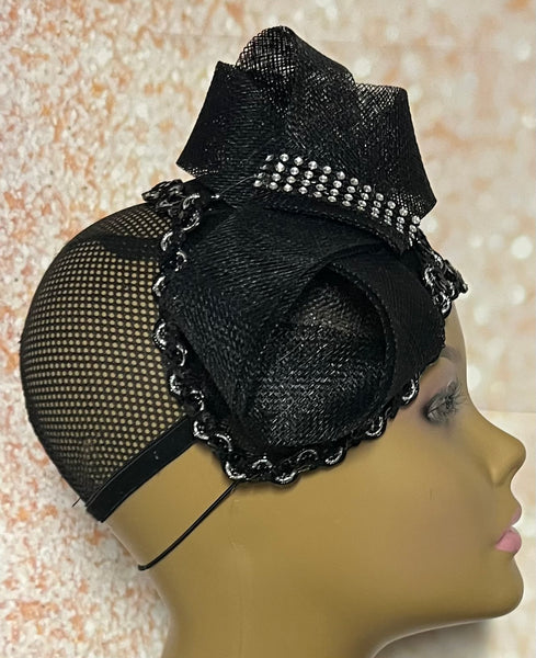 Beautiful Black Half Hat Fascinator for weddings, church, tea parties and special occasions