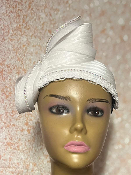White Satin Fascinator Half Hat for Weddings, Church Head Covering, Tea Parties, and other Special Occasions