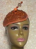 Orange Rhinestones Crystal Bling Fascinator Half Hat for Church, Tea Parties, Weddings and other special occasions