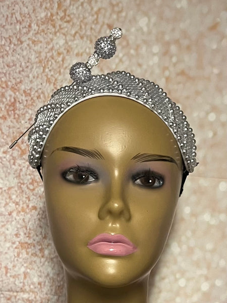 Silver Sequin Beaded Headband-Shaped Fascinator Half Hat for Church, Tea Parties, Weddings and other special occasions